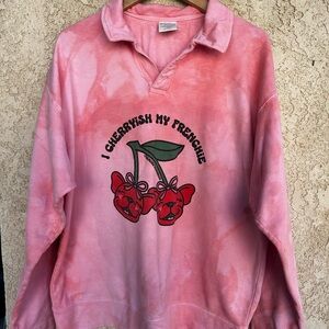 Cherry Graphic Pink V-Neck Sweater